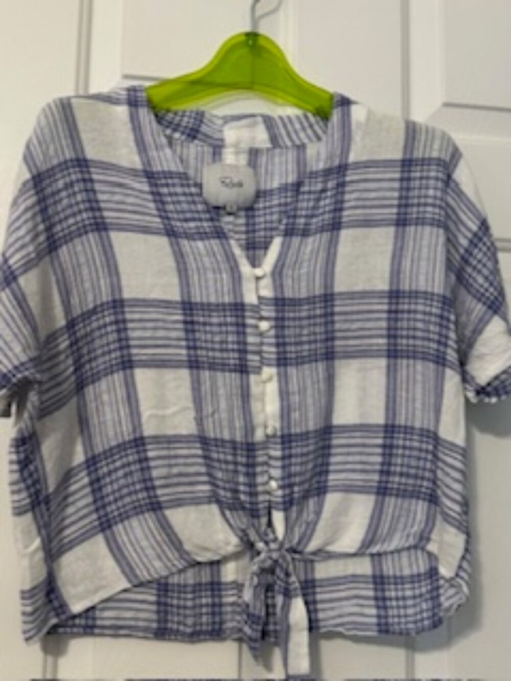 Rails striped with silver threads, short sleeved, tie front, soft Sz XS